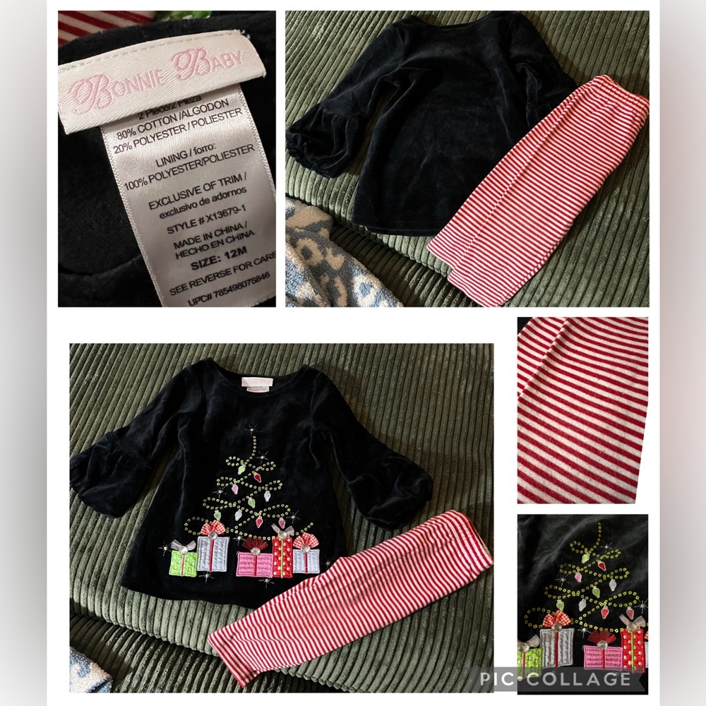 Bonnie Baby Holiday Christmas Girl Matching Set 12M